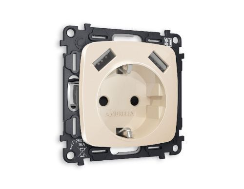 Комплект механизма розетки 2USB A+A 18W (быстрая зарядка) с/з Ambrella Volt Omega (Омега) MO309010