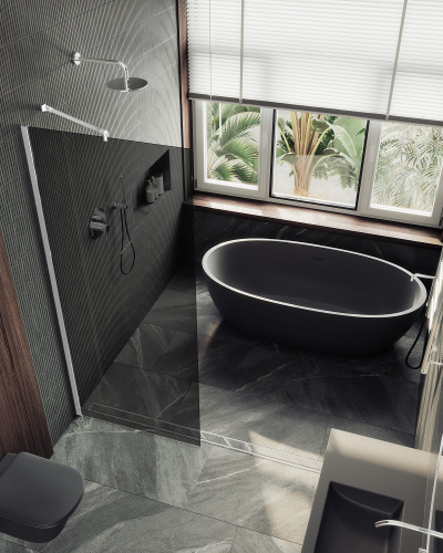 Душевая перегородка Maybah Glass MGD-686-1ш 119х195 стекло тонированное профиль белый