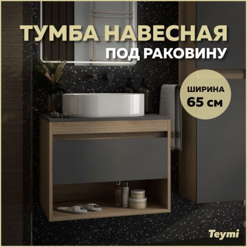 Тумба под раковину Teymi Ritta T60524 65х45х52 подвесная цвет дуб/графит