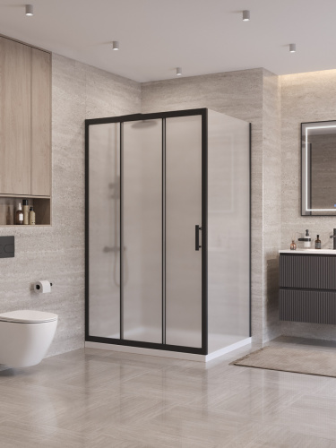 Душевой уголок BelBagno UNO-195 UNO-195-AHF-31-120/90-P-NERO 120х90 стекло рифленое профиль черный без поддона