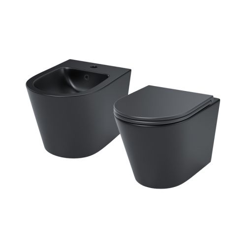 Унитаз подвесной IDDIS Calipso CALR3BMi73 черный матовый с сиденьем микролифт безободковый каскадный смыв