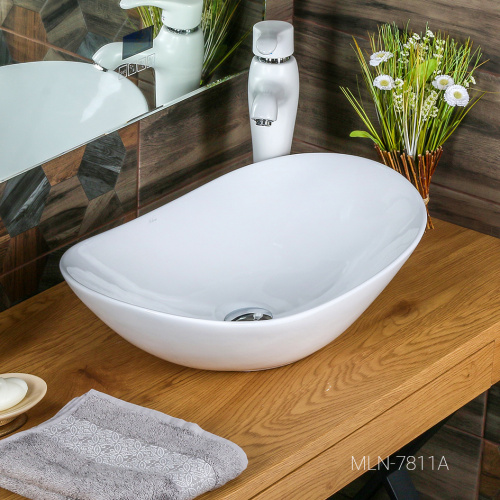 Раковина из сантехнического фарфора Melana 320354-805 60х37 накладная цвет белый без отверстий под смеситель