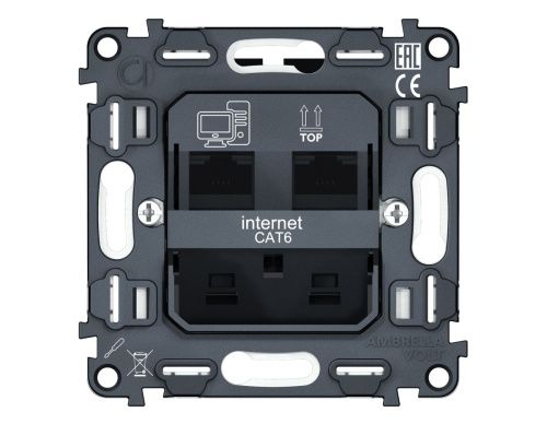 Механизм компьютерной двойной розетки RJ-45 (8P8C) CAT6 с автоматической защитной шторкой QUANT Ambrella Volt Quant (Куант) VM189