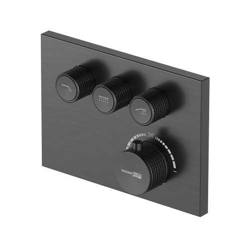 Смеситель для ванны и душа WasserKRAFT Wiese 8400 8458 Thermo встраиваемый оружейная сталь