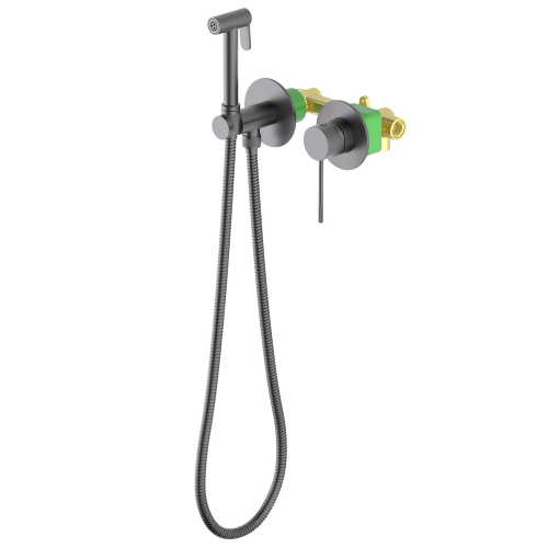 Смеситель с гигиеническим душем Timo Saona 2339/18SM встраиваемый в стену черное золото без термостата