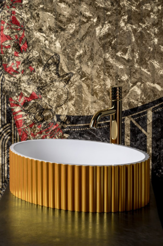 Раковина керамическая Boheme NeoArt/Monaco/Vallessi Avantgarde 878-G 50х35 накладная цвет золото без отверстий под смеситель