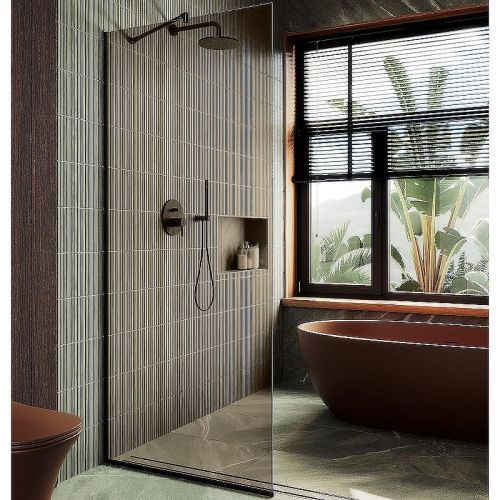 Душевая перегородка Maybah Glass MGD-699-6у 80х195 стекло тонированное профиль черный