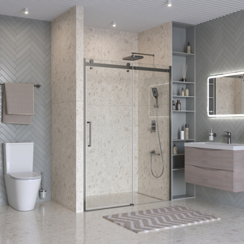 Душевая дверь BelBagno MARINO MARINO-2-BF-1-150-C-GM 150х195 стекло прозрачное профиль оружейная сталь