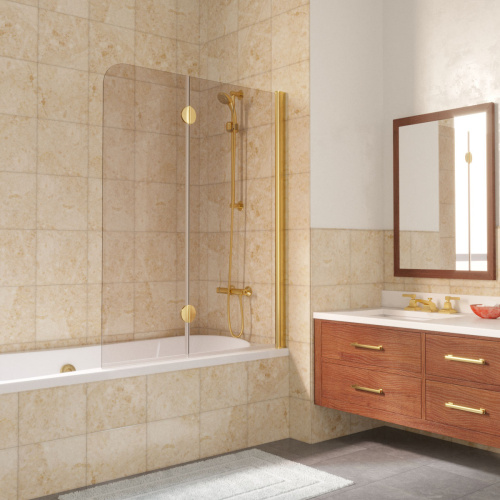 Душевая шторка на ванну Vegas-Glass E2V LUX E2V LUX 120 9 5 R 120х151 стекло тонированное профиль золото глянцевое