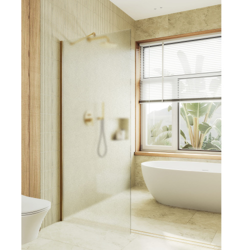 Душевая перегородка Maybah Glass MGD-1357-3ш 99х195 стекло тонированное профиль золото глянцевое