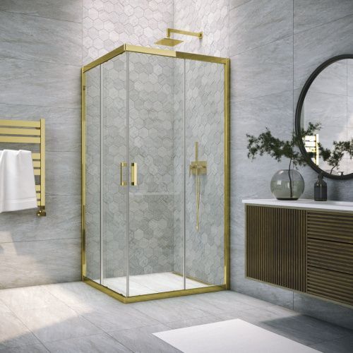 Душевой уголок Vegas-Glass ZA TUR+NOVO ZA TUR NOVO 100 09 crystalvision 100х100 стекло прозрачное профиль золото без поддона