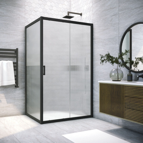 Душевой уголок Vegas-Glass ZP+ZPV TUR+NOVO ZP+ZPV NOVO h2000 180*95 02М Moru 180х95 стекло рифленое профиль черный матовый без поддона