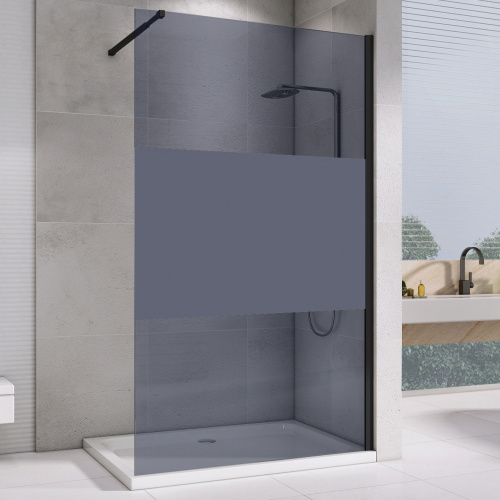 Душевая перегородка Abber Immer Offen AG69120BT 120х200 стекло прозрачное с рисунком профиль черный