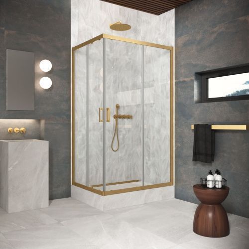 Душевой уголок Vegas-Glass ZA-F Protec ZA-F Protec h1900 100*85 03 01 100х85 стекло прозрачное профиль золото матовое без поддона