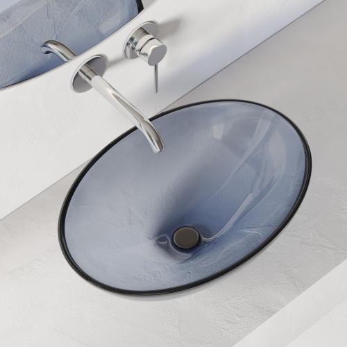 Раковина из полиэфирной смолы ABBER Kristall AT2802Saphir 50х35 накладная цвет синий без отверстий под смеситель