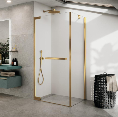 Душевая перегородка Novellini N180 N180FG90-1P 90х200 стекло прозрачное профиль золото матовое