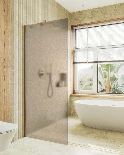 Душевая перегородка Maybah Glass MGD-1354-3ш 100х195 стекло тонированное профиль золото