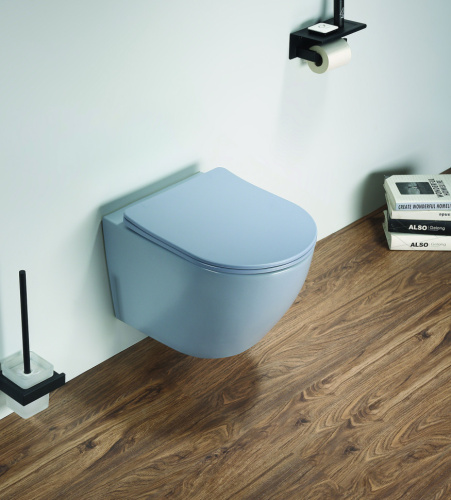 Унитаз подвесной CeramaLux 2197MHL голубой матовый с сиденьем микролифт каскадный смыв