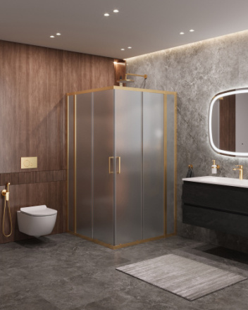 Душевой уголок Cezares MOLVENO MOLVENO-A-22-90+20-P-BORO 110х110 стекло рифленое профиль золото брашированное без поддона