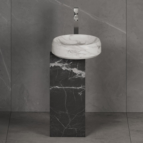 Раковина из искусственного камня Dea Design Marble DD1546 465 CW/BM 50х50 напольная цвет черный/белый без отверстий под смеситель