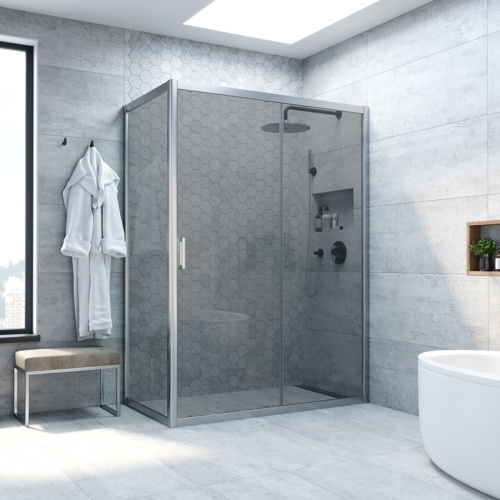 Душевой уголок Vegas-Glass ZP+ZPV TUR+NOVO ZP+ZPV NOVO h2000 180*95 07 07 180х95 стекло тонированное профиль хром матовый без поддона