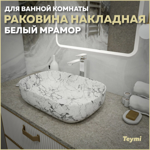 Раковина из сантехнического фарфора Teymi Solli T50398 61х40 накладная цвет белый