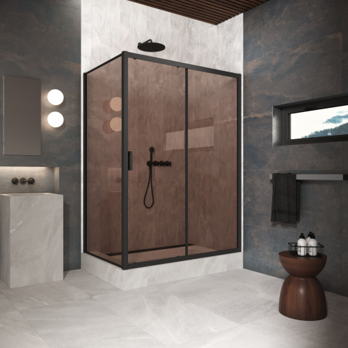 Душевой уголок Vegas-Glass ZP+ZPV Protec ZP+ZPV Protec h1900 180*90 02М 05 180х90 стекло тонированное профиль черный матовый