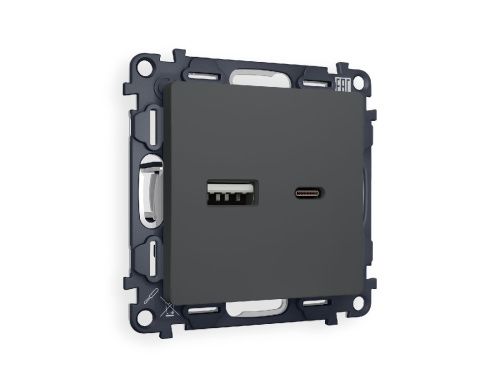 Комплект механизма розетки 2USB A+C 20W (быстрая зарядка) Ambrella Volt Alfa (Алфа) MA911010