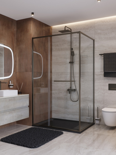 Душевой уголок Cezares LUX LUX-AH-FS-11-110/90-C-GM 110х90 стекло прозрачное профиль оружейная сталь без поддона