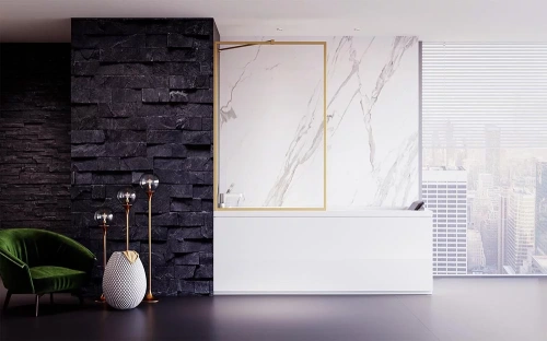 Душевая шторка на ванну Veconi Palau PL85G-90-01-C7 90х150 стекло прозрачное профиль золото брашированное ориентация универсальная Душевая шторка на ванну Veconi Palau PL85G-90-01-C7 90х150 стекло прозрачное профиль золото брашированное ориентация универсальная