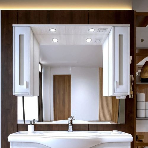 Зеркало-шкаф с подсветкой Бриклаер 4627125411984 120х20х83 подвесной цвет светлая лиственница/белый