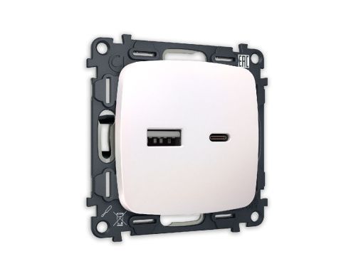 Комплект механизма розетки 2USB A+C 20W (быстрая зарядка) Ambrella Volt Omega (Омега) MO211010