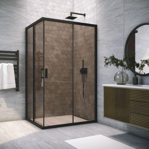 Душевой уголок Vegas-Glass ZA-F TUR+NOVO ZA-F NOVO h2000 80*70 02М 05 80х70 стекло тонированное профиль черный без поддона