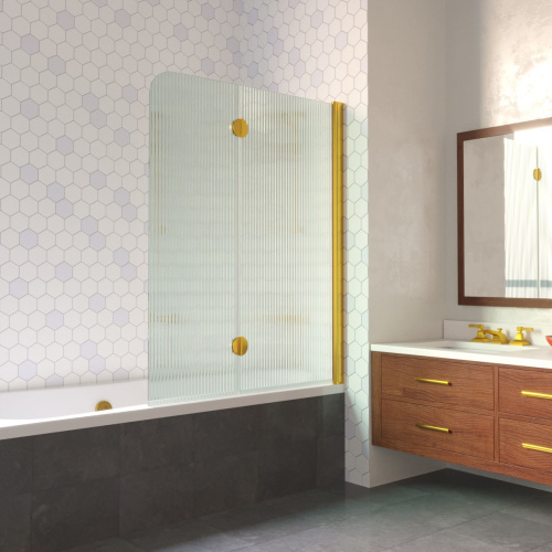 Душевая шторка на ванну Vegas-Glass E2V LUX E2V LUX 120 9 Moru R 120х151 стекло рифленое профиль золото глянцевое