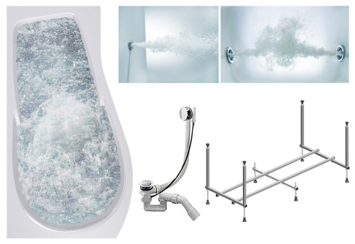 Ванна акриловая гидромассажная Timo VINO VINO1792L-KTVINO17-SPV1505-T-CM-T-BM 170х92 пристенная асимметричная с каркасом