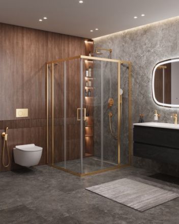 Душевой уголок Cezares MOLVENO MOLVENO-AH-22-130/120-C-BORO-IV 130х120 стекло прозрачное профиль золото без поддона