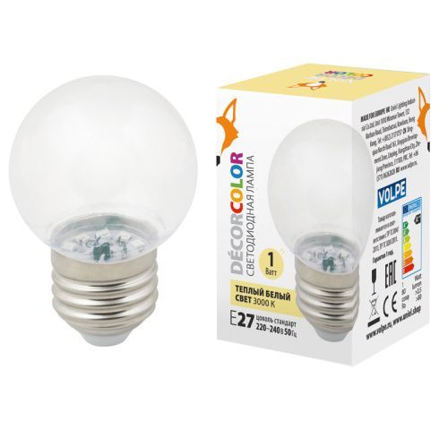 Лампа светодиодная Volpe LED-G45 LED-G45-1W/3000K/E27/CL/С