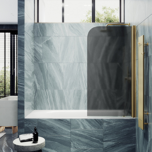 Душевая шторка на ванну Maybah Glass MGV-614-3 60х140 стекло тонированное профиль золото глянцевое