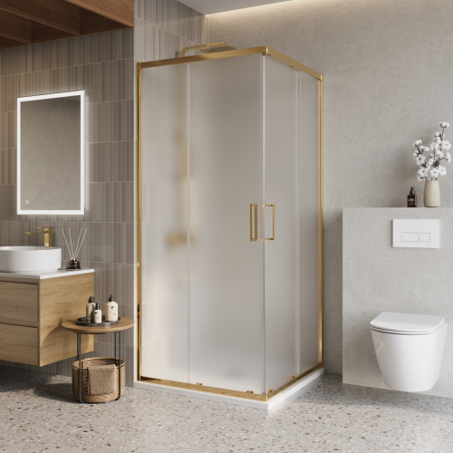 Душевой уголок BelBagno LUCE LUCE-A-2-90-P-ORO 90х90 стекло рифленое профиль золото без поддона