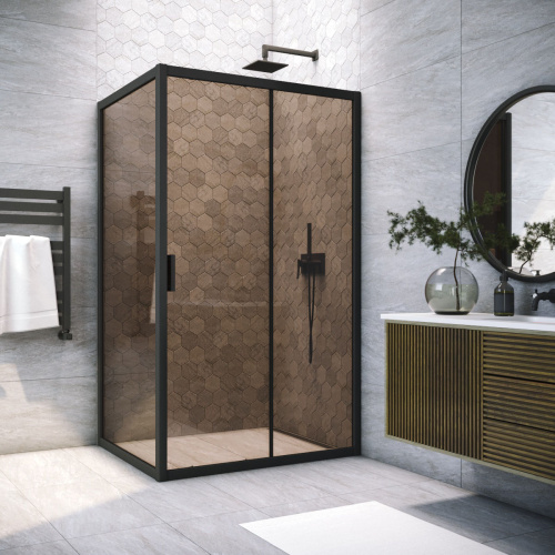 Душевой уголок Vegas-Glass ZP+ZPV TUR+NOVO ZP+ZPV NOVO h2000 180*95 02М 05 180х95 стекло тонированное профиль черный матовый без поддона