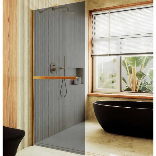 Душевая перегородка Maybah Glass MGD-711-3ш 109х195 стекло тонированное профиль золото глянцевое