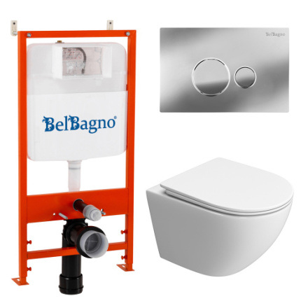 Комплект унитаз с инсталляцией с клавишей смыва BelBagno UNO BB5177CH-TOR/SC/BB026/BB081CR