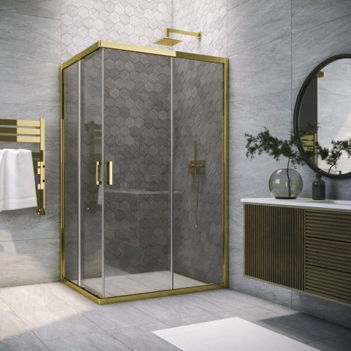 Душевой уголок Vegas-Glass ZA-F TUR+NOVO ZA-F TUR NOVO 80*70 09 07 80х70 стекло тонированное профиль золото без поддона