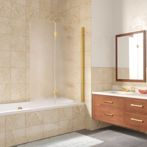 Душевая шторка на ванну Vegas-Glass E2V LUX E2V LUX 120 9 2 R 120х151 стекло рифленое профиль золото глянцевое