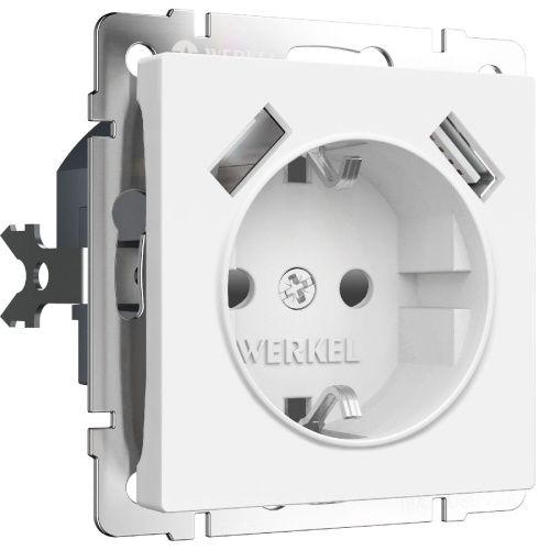 Розетка с заземлением, шторками и USBх2 Werkel 4690389191992