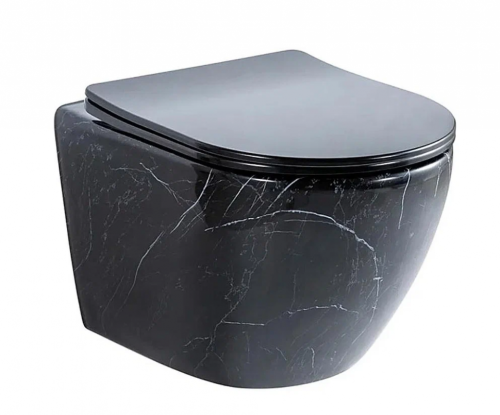 Унитаз подвесной CeramaLux 2212BM черный мрамор с сиденьем микролифт каскадный смыв