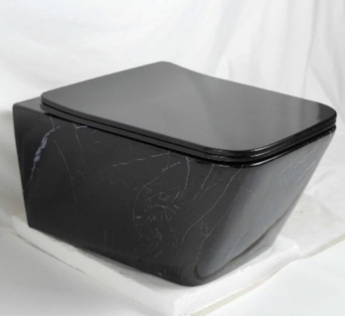 Унитаз подвесной CeramaLux 2215BW черный мрамор с сиденьем микролифт смыв торнадо