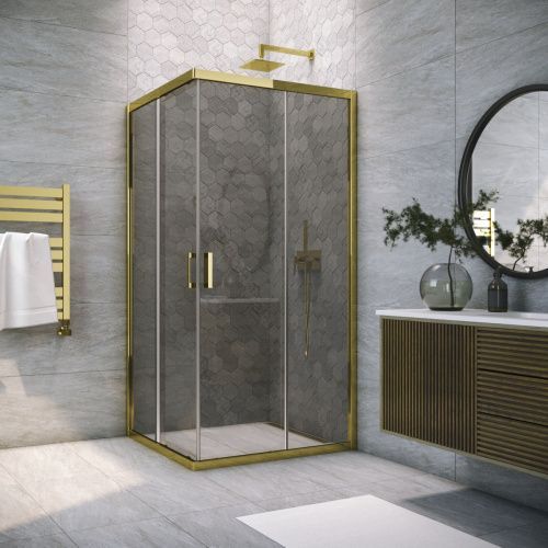 Душевой уголок Vegas-Glass ZA TUR+NOVO ZA TUR NOVO 100 09 07 100х100 стекло тонированное профиль золото без поддона