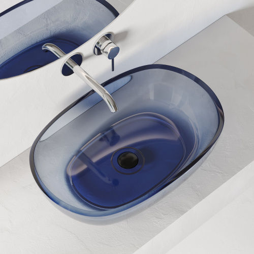 Раковина из полиэфирной смолы ABBER Kristall AT2805Saphir 60х40 накладная цвет синий без отверстий под смеситель
