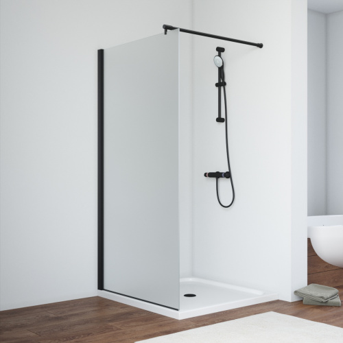 Душевая перегородка Vegas-Glass EAF TUR+NOVO EAF NOVO h2000 106 02М 10 106х200 стекло матовое профиль черный матовый